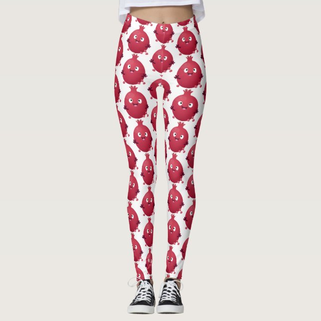 Cute happy pomegranate fruit cartoon leggings (Front)