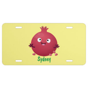 Cute happy pomegranate fruit cartoon license plate