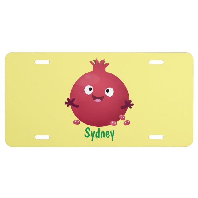 Cute happy pomegranate fruit cartoon license plate (Front)