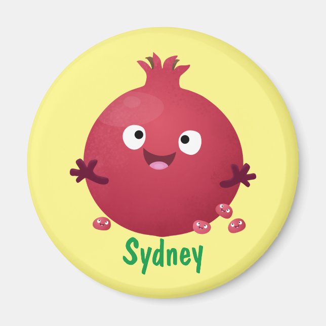 Cute happy pomegranate fruit cartoon magnet (Front)