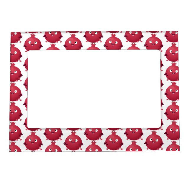 Cute happy pomegranate fruit cartoon magnetic frame (Front)