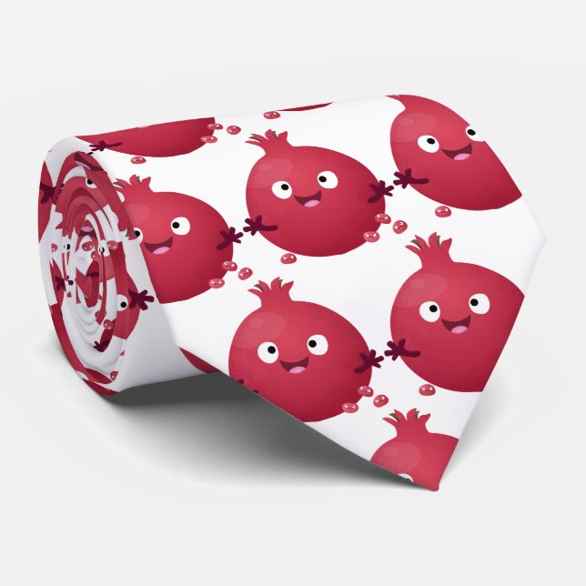 Cute happy pomegranate fruit cartoon neck tie (Rolled)