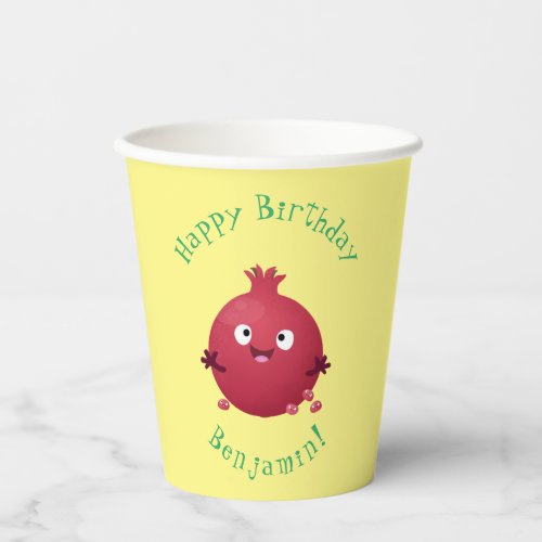 Cute happy pomegranate fruit cartoon paper cups