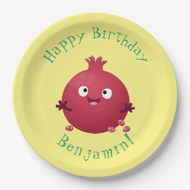 Cute happy pomegranate fruit cartoon paper plates (Front)
