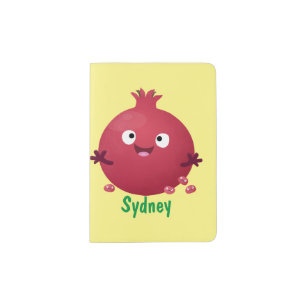 Cute happy pomegranate fruit cartoon passport holder