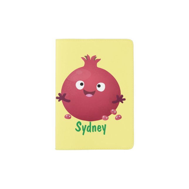 Cute happy pomegranate fruit cartoon passport holder (Front)