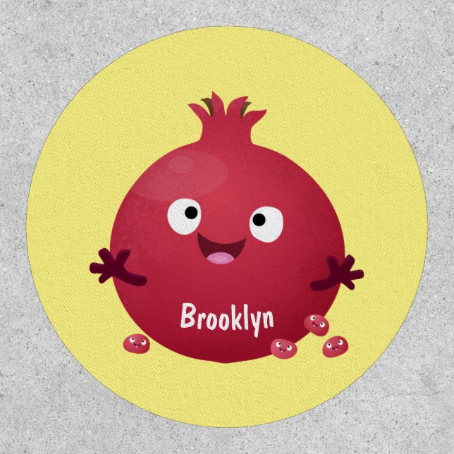 Cute happy pomegranate fruit cartoon patch (Front)
