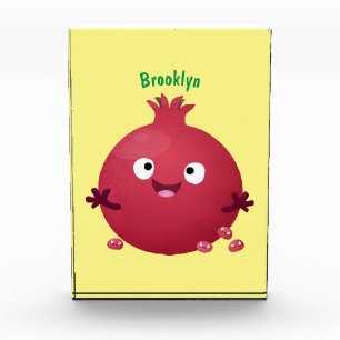 Cute happy pomegranate fruit cartoon photo block