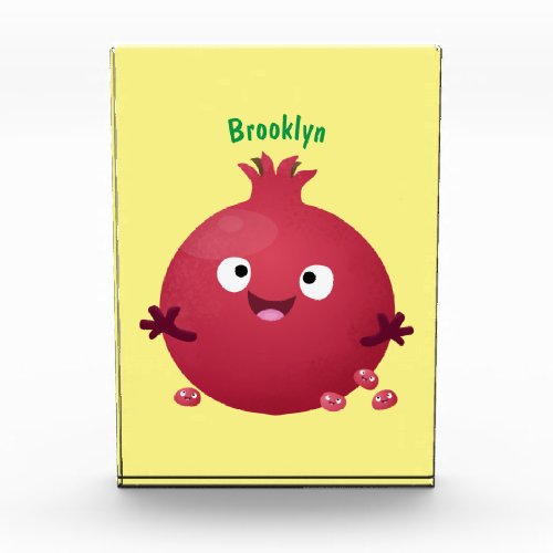 Cute happy pomegranate fruit cartoon photo block