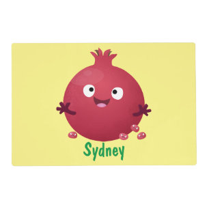 Cute happy pomegranate fruit cartoon placemat
