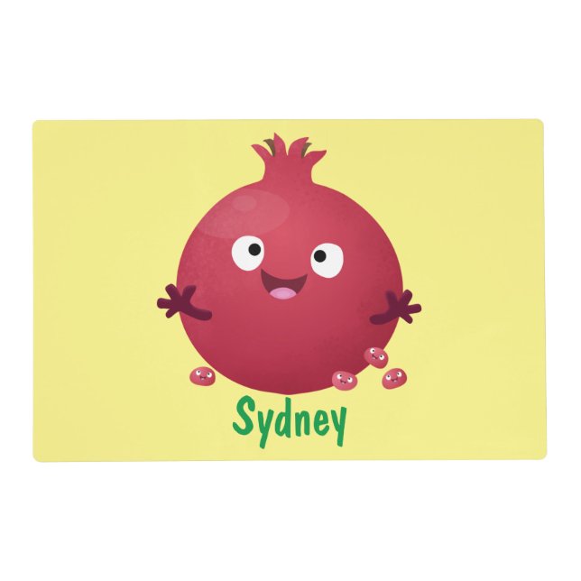 Cute happy pomegranate fruit cartoon placemat (Front)