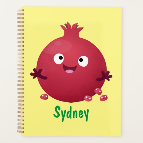 Cute happy pomegranate fruit cartoon planner