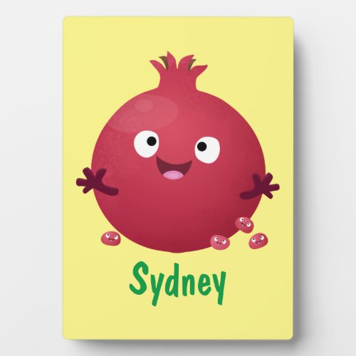 Cute happy pomegranate fruit cartoon plaque