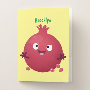 Cute happy pomegranate fruit cartoon pocket folder