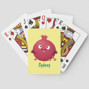 Cute happy pomegranate fruit cartoon poker cards