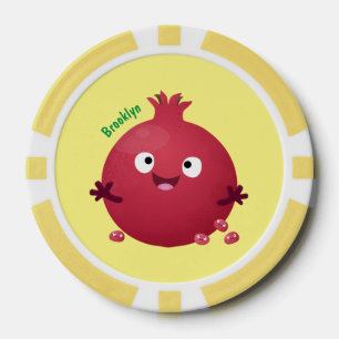 Cute happy pomegranate fruit cartoon poker chips