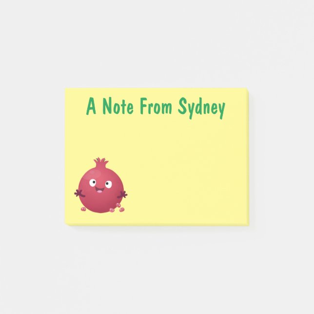 Cute happy pomegranate fruit cartoon post-it notes (Front)