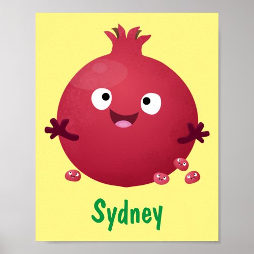 Cute happy pomegranate fruit cartoon poster