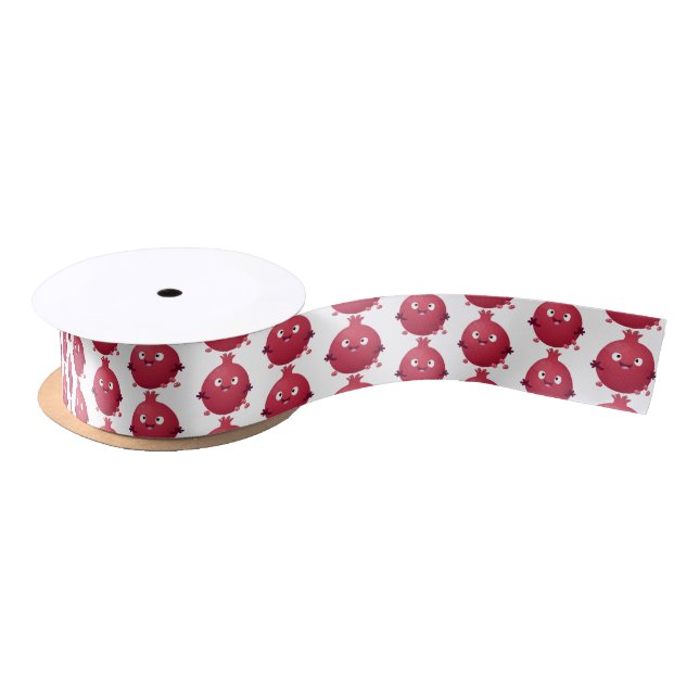 Cute happy pomegranate fruit cartoon satin ribbon (Spool)