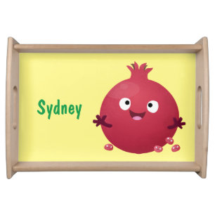Cute happy pomegranate fruit cartoon serving tray