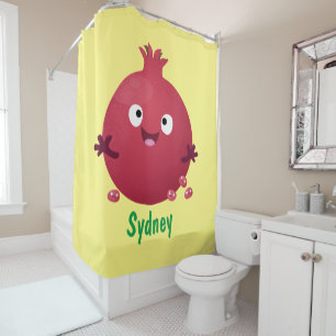 Cute happy pomegranate fruit cartoon shower curtain