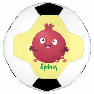 Cute happy pomegranate fruit cartoon soccer ball