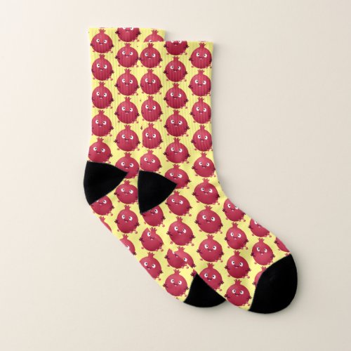 Cute happy pomegranate fruit cartoon socks