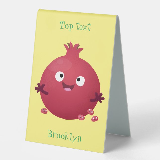 Cute happy pomegranate fruit cartoon table tent (Front)