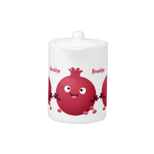 Cute happy pomegranate fruit cartoon teapot