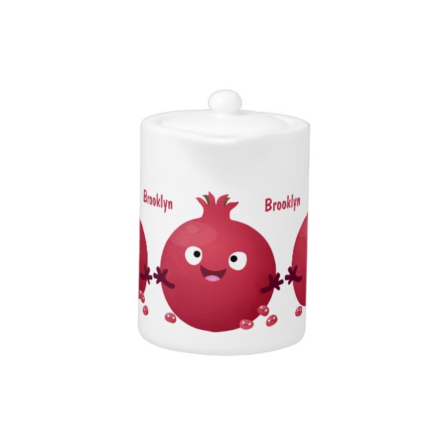 Cute happy pomegranate fruit cartoon teapot (Front)
