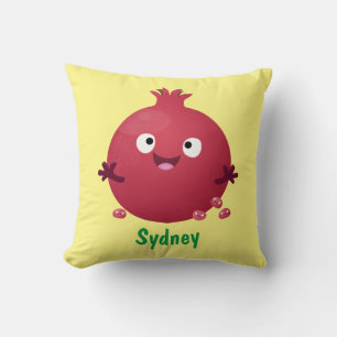 Cute happy pomegranate fruit cartoon throw pillow