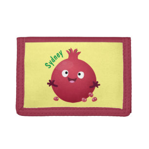 Cute happy pomegranate fruit cartoon trifold wallet