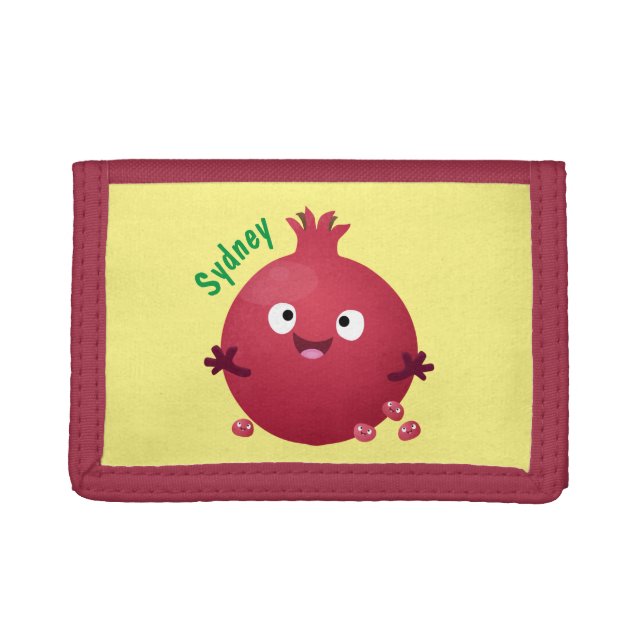 Cute happy pomegranate fruit cartoon trifold wallet (Front)