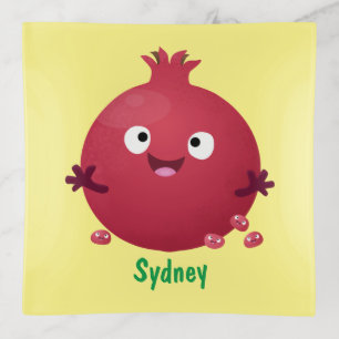 Cute happy pomegranate fruit cartoon trinket tray