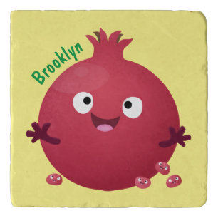 Cute happy pomegranate fruit cartoon trivet