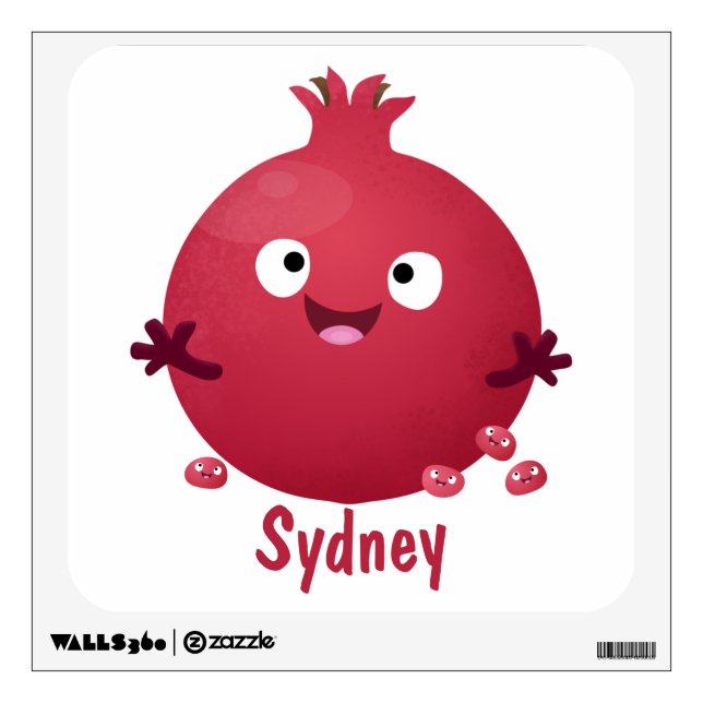 Cute happy pomegranate fruit cartoon wall decal (Front)