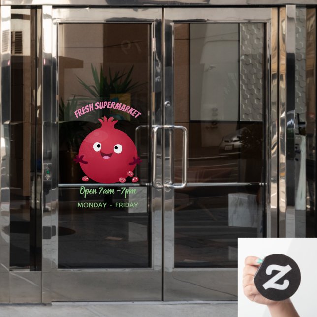 Cute happy pomegranate fruit cartoon window cling (Office Door)