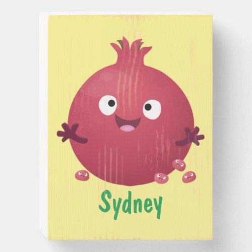 Cute happy pomegranate fruit cartoon wooden box sign