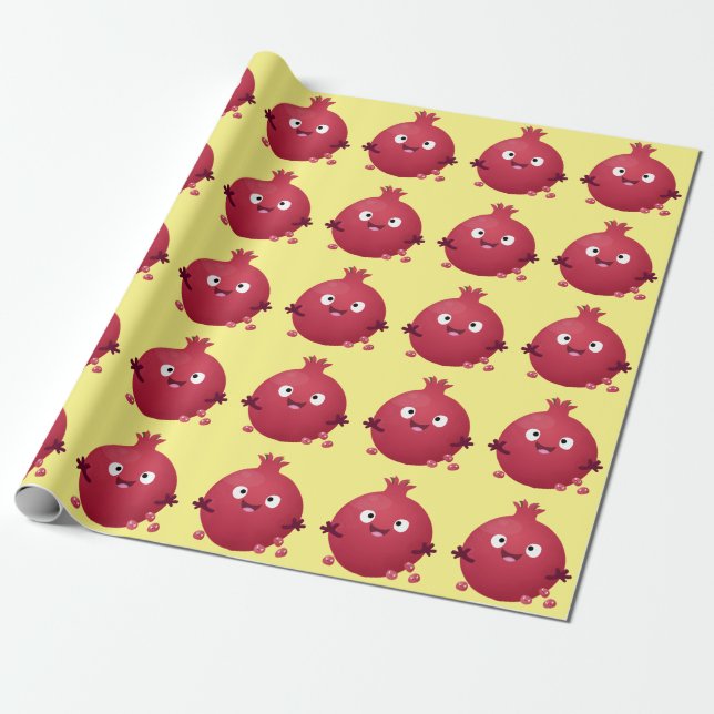 Cute happy pomegranate fruit cartoon wrapping paper (Unrolled)