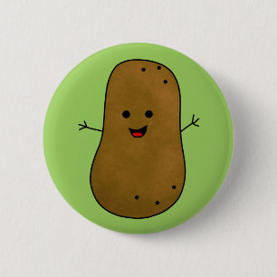 Cute Happy Potato, Green background. Button
