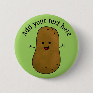 Cute Happy Potato, Green Background Personalized Button