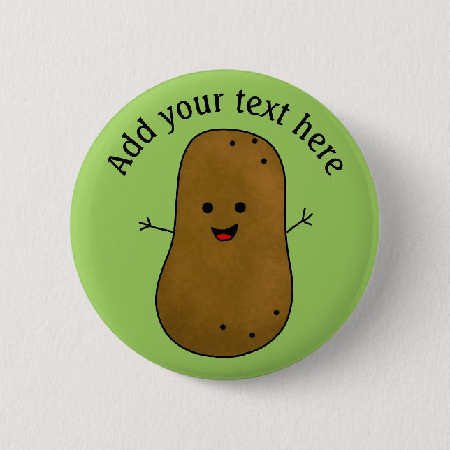 Cute Happy Potato, Green Background Personalized Button (Front)