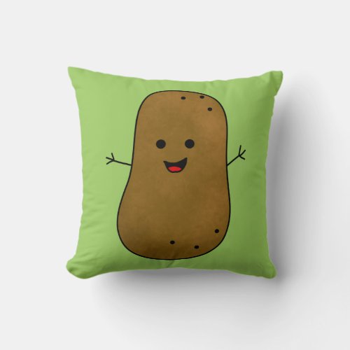 Cute Happy Potato Green Background Throw Pillow