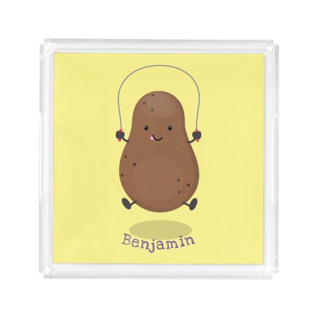 Cute happy potato jumping rope cartoon acrylic tray (Front)