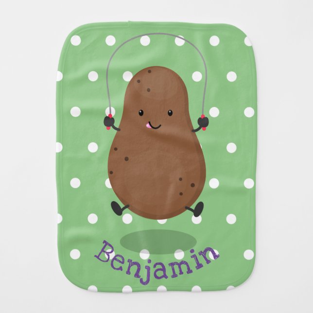 Cute happy potato jumping rope cartoon baby burp cloth (Front)