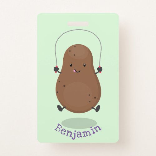 Cute happy potato jumping rope cartoon badge