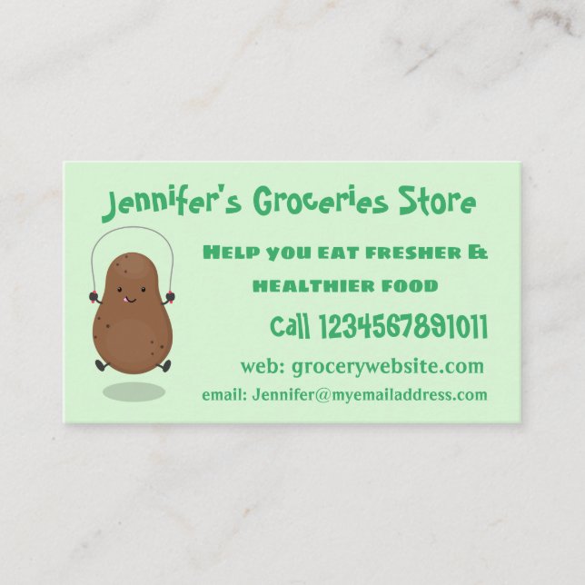 Cute happy potato jumping rope cartoon business card (Front)