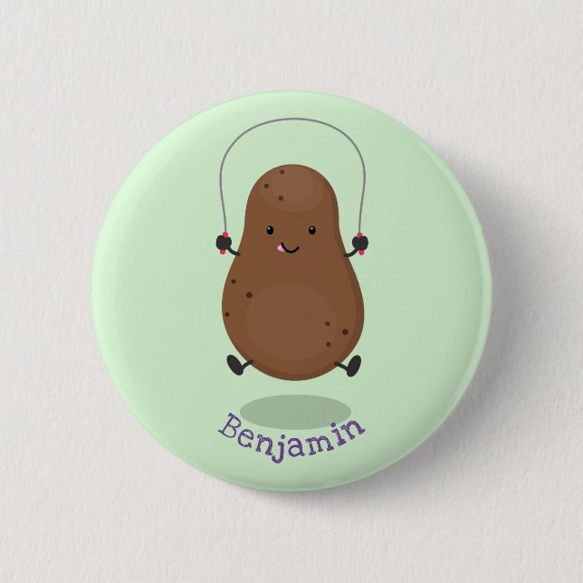 Cute happy potato jumping rope cartoon button (Front)