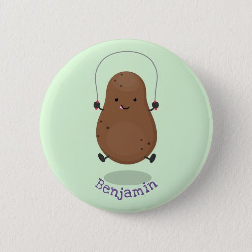 Cute happy potato jumping rope cartoon button