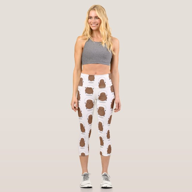 Cute happy potato jumping rope cartoon capri leggings (Front)